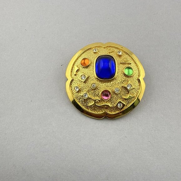 Vintage Park Lane Brooch Pendant Cabochon Multicolor Gripoix Style Medallion 2" - Picture 5 of 10